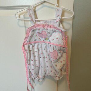 Vintage Baby Romper | Pink and white | Size 18 months | Yellow Bird